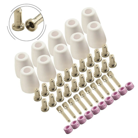 50 Piece Plasma Cutting Torch Consumables Kit With 10 Electrodes, 20 Nozzles, 10 Vortex Rings, And 10 Shield Cups for 30A Cutting