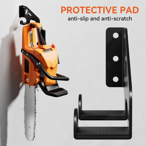 Heavy Duty Chainsaw Wall Mount Hanger For Garage Organization And Storage Shed One Pack Dual Hanging Rack with chainsaw and pad