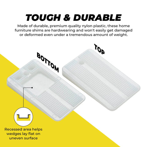 Clear Nylon Leveling Shims No More Wobble On Toilets Tables Beds And More Ribbed Non Slip Wedges Top and Bottom View