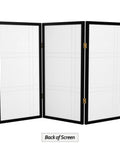 Back view of 3 Ft Black Double Cross Shoji Screen 3 Panel Folding Room Divider With Rice Paper Panels And Spruce Wood Frame Space Saver