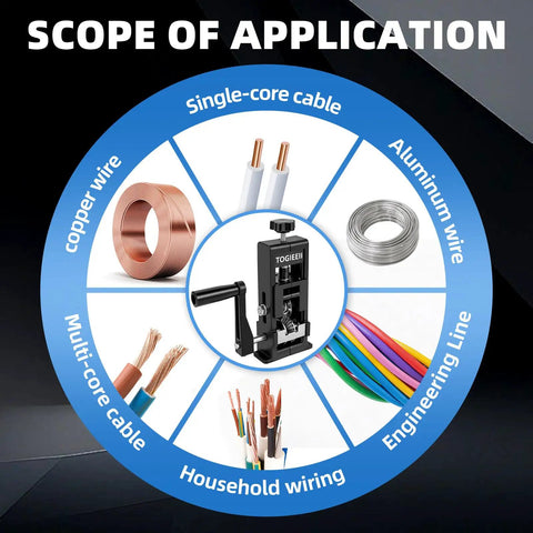 Pro Level Handheld Wire Stripper Tool With Tunable Dual Drive Modes For Fast Wire Insulation Skinning and Effortless Trade Site Prep Without Breaking A Sweat, showing its applications with various wire types.