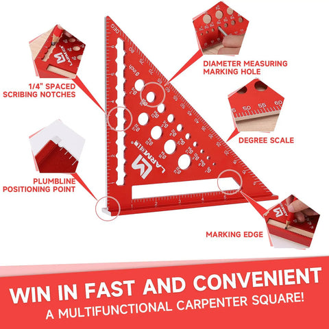 Rafter Square 7 Inch and Framing Square 12 Inch Carpenter Set, CNC machined red aluminum rafter with measurements
