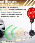 LED Garage Parking Sensor With Real Time Distance Display Green Yellow Red Ultrasonic Car Stop Indicator Adjustable Stop Distance From 6 Inches To 6 Feet Battery Or Power No Drill Wall Mount For Home Garage