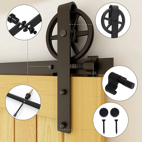 20Ft Heavy Duty Sliding Barn Door Hardware Kit For Smooth Quiet Operation With Big Spoke Wheel Hanger J Style front view