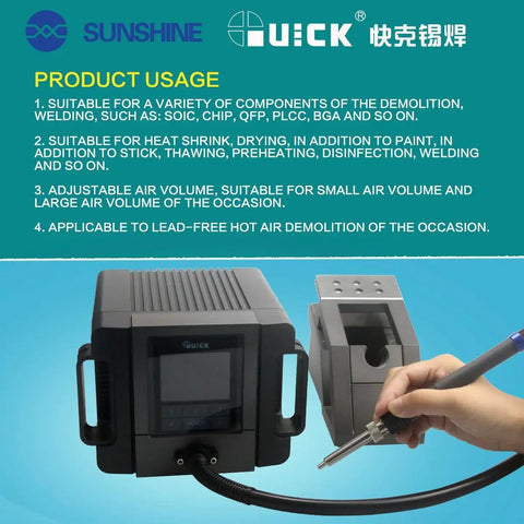 200W Hot Air Soldering Station For SMD Rework And Phone PCB Repair with displayed usage features