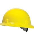 Full Brim Safety Hard Hat With 8 Point Ratchet Suspension, Lightweight HDPE Construction, High Visibility Yellow, side view