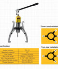 10 Ton Hydraulic Gear Puller Kit With 2 Or 3 Jaws, diagram with specifications and installation guide, heavy-duty forged steel