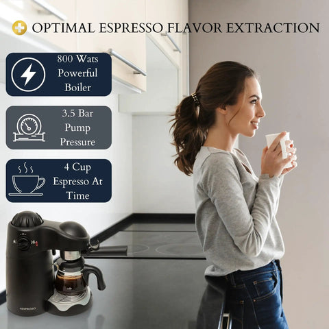 Professional Espresso Maker With Built In Milk Frother And Clear Glass Carafe, Reliable 3.5 Bar Pump Pulls Smooth Shots For Homemade Lattes, Super Easy Dial Operates Like A Charm And Hits Different Every Time on kitchen countertop with user.