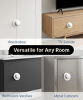 Hassle Free No Drill Cabinet Handles And Peel And Stick Knobs In Matte White for wardrobes, TV stands, and cabinets.