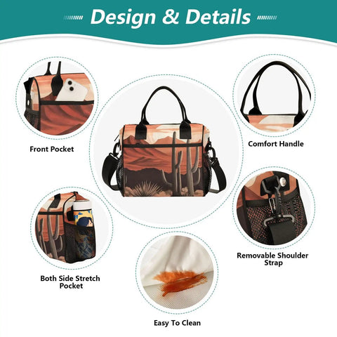 Insulated Lunch Bag For Adults And Kids With Desert Landscape Print Large Reusable Lunch Box Leakproof Portable Cooler Tote