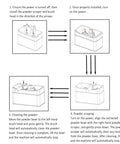 Instructions for using the Electric Portafilter Cleaner that ejects used grounds with brush head and scraper.