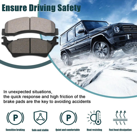 Ford F-150 Ceramic Front And Rear Brake Pad Kit With Hardware shown with SUV on snowy road