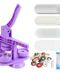 Lavender Purple Button Maker Machine With 30 Complete Pin Press Parts And Totally Rad DIY Badge Crafting Kit for button crafting.