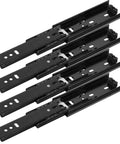 Beefy Heavy Duty Metal Ball Bearing Drawer Slides, 5 Inch Cold Rolled Steel Telescopic Rails in a set of four, black finish.