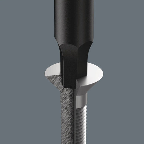 Close-up of Micro Hex Screwdriver For Electronics With Kraftform Micro Handle showing Black Point tip engaging a screw