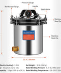 BAOSHISHAN 18L stainless steel steam autoclave with pressure gauge (front view)