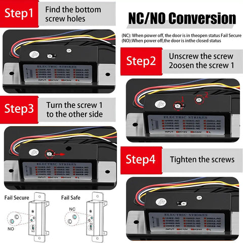 Instructions for NC/NO conversion of Built Tough Heavy Duty Electric Door Strike Lock With Adjustable Fail Secure Fail Safe Modes