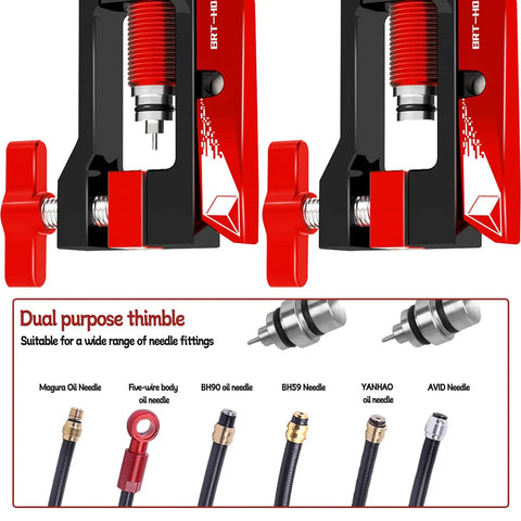 2 In 1 Bicycle Hydraulic Brake Hose Tool With Needle Driver And Hose Cutter, red, pro-grade for bike shops and DIY mechanics.