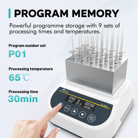 Gel Heating And Cooling Machine With 15 Wells For 1 ml Syringes, digital display, precise temperature and program memory settings shown