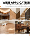 Wide application of crown moldings, basewoods, staircase, flooring, and furniture showcasing design versatility.