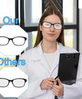 Woman wearing Three Pack Anti Fog Safety Glasses For Lab And Everyday Use With Scratch Resistant Lenses And Extended Side Shields.