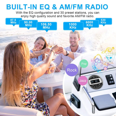 Waterproof Marine Boat Stereo Receiver With IPX5 Water Resistance And UV Coating HD LCD Display Bluetooth Music Player AM FM