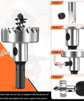 15mm Hole Saw Cutter Kit with 4241 High Speed Steel Blade, hex key insertion step illustrated