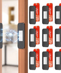 Slim Magnetic Cabinet Door Catches Set Of 9 Pairs Matte Black Stick On No Drill Adhesive Magnets shown on wood cabinet