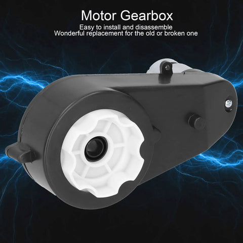 24V High Speed 18000RPM RS555 Motor Gearbox Upgrade for Kids Ride On Toys, black casing with exposed white gear housing.