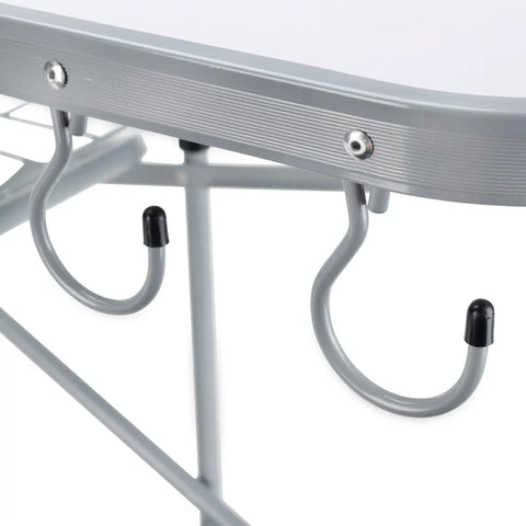 Close-up of hooks on Portable Grill Table With Tons Of Prep Space For Camping, Tailgating, Picnics, And Boating.