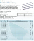 Diagram and specifications for WC Standard Type WCS chrome plated cylinder linear rails in various lengths.