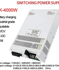 Heavy Duty Adjustable Switching Power Supply Delivering 4000 Watts With Cc Cv Control For Industrial Equipment And Battery Charging, shown from the side.