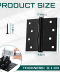 18 Pack Built Tough Exterior Door Hinges, 4 X 4 Inch Ball Bearing Leaves for Heavy Wood Doors, showing size details and screw.