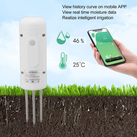 Plant Monitor Soil Test Kit for Indoor Outdoor Gardens, Bluetooth and Zigbee Smart Plant Sensor displaying real-time data via mobile app