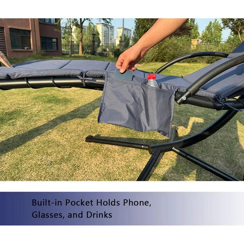 Outdoor Hanging Lounge Chair Cushion With Umbrella For Patio Or Backyard High Resilience Sponge Fill For Extra Thick Comfort Side Pocket