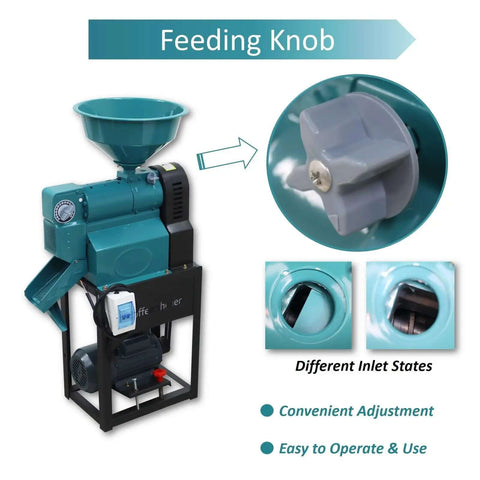 Commercial Coffee Cocoa Bean Huller And Dehuller Peeling Machine With 330 Pounds Per Hour Capacity showing feeding knob and inlet states.