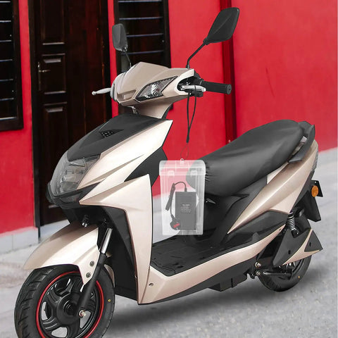Durable Outdoor Waterproof Electrical Outlet Cover For Universal Charging Stations And Cord Storage Box mounted on scooter.