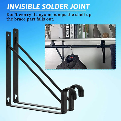 Super Strong 4 Pack Heavy Duty Closet Shelf Rod Brackets Holding 300 Pounds 11 Inch Wall Mounted Black Steel Shelving Supports