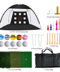 10x7Ft Golf Practice Net With Mat, Built Tough 420D Oxford Cloth And 210G Nylon Mesh, Backyard Hitting Drive Net With 9 Target Pockets