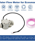 Tankless Water Heater Flow Sensor Replacement For Ecosmart ECO 18 ECO 24 ECO 27 And ECO 36 Keeps Hot Water Flowing No Fuss Install Durable Sensor For Reliable On Demand Heat. Water flow meter with cable, threaded ports, and pink gasket