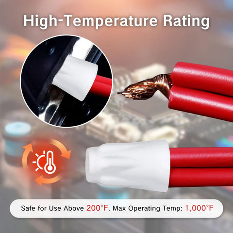 Front view: white ceramic wire nut cap on red wires; 36-piece porcelain heat‑resistant electrical connectors.