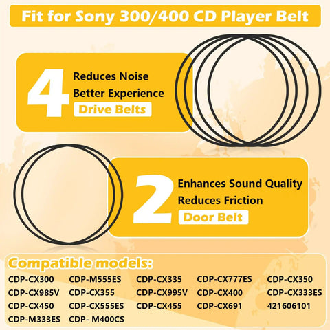 Upgrade 2 Door Belt CD Player Belts And 4 Drive Belts Kit For Car CD Players Thick Durable Rubber Replacement Set Built To Last Abrasion Resistant Flexible Easy Install, 6 black belts