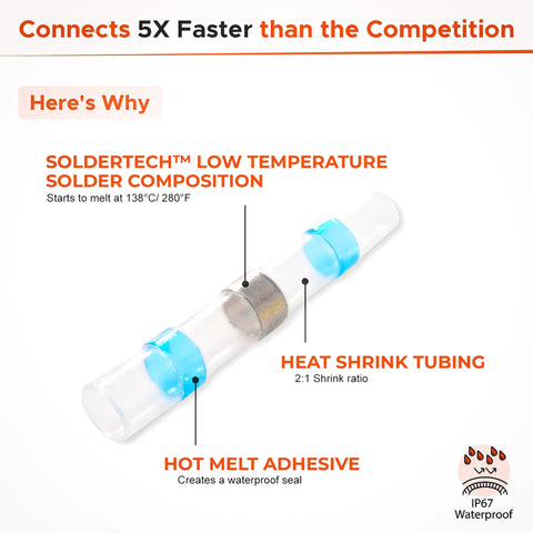 Waterproof Solder Seal Wire Connectors Kit With Heat Shrink Insulated Splice Connectors 50 Pieces for automotive use.