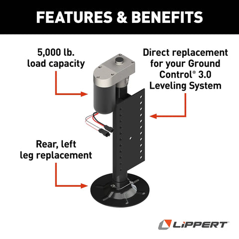Left Leg Replacement Hall Effect Rear Jack For Ground Control 3.0 5th Wheel RV Automatic Leveling System Direct Bolt-On