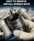 13 Piece Spindle Nut Socket Kit for KM Groove Nuts Remove and Install Locking Hub Sockets in use, 4 teeth exterior
