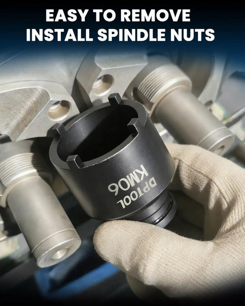 13 Piece Spindle Nut Socket Kit for KM Groove Nuts Remove and Install Locking Hub Sockets in use, 4 teeth exterior