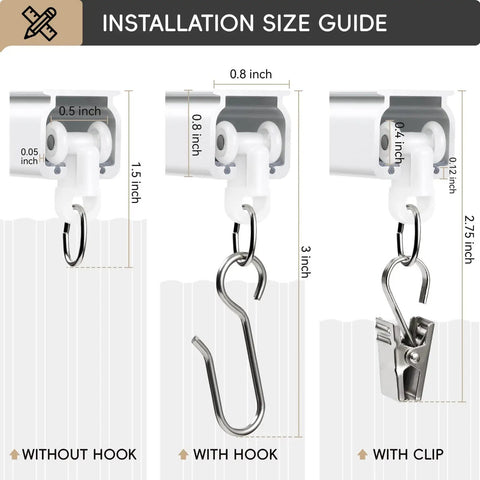 Ceiling Curtain Track With Roller Hooks And Clips White 9ft To 12ft Premium Aluminum Rail rustproof electrocoat size guide with hook and clip