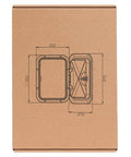 Rugged Abs Marine Deck Access Hatch 14 Inch Rectangle Boat Lid dimensions and design illustration on packaging box.