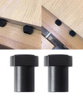 Beefy Pro Grade Bench Dogs for 19mm or 20mm dog holes, aluminum alloy clamps, black, shown in use and closeup.