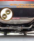 Thirty Piece Heavy Duty Exhaust Serrated Spin Hex Lock Nuts M10x1.25 shown under car with serrated spin lock nuts and exhaust pipe.